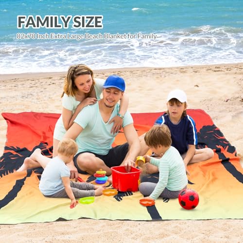 Beach Blanket, Waterproof Sandproof Beach Mat with Stakes and Inflatable Camping Pillow, 79" X 83" Quick Drying Lightweight & Durable Outdoor Picnic Mat with 4 Corner Pockets for Beach Camping - color: Coconut Tree