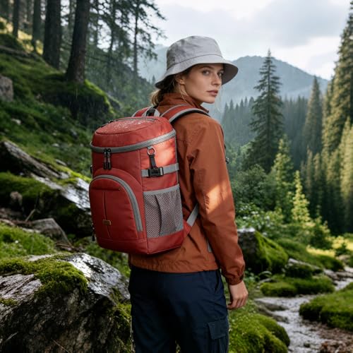 Pritent Cooler Backpack for Men Women Insulated Waterproof Backpack Cooler Leak Proof Cooler Bag Lightweight Lunch Backpack for Camping Beach Travel Picnic - color: Leather Coral, size: 30 Cans