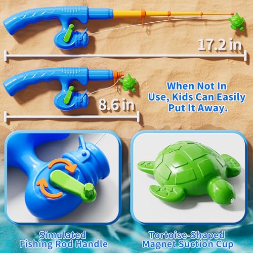 JUKUDAHU Magnet Fishing Toys Game for Kids 3-5 - Floating Fish Toys with Inflatable Kiddie Pool, Bath for Toddlers, Pole Rod Net, Outdoor Party for Boys Girls Kids Age 3 4 5 6 7 8 Year Old - style: 60 PCS Fishing and Round Pool with 2 Pails
