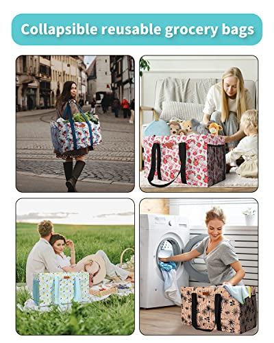 WONDAY Beach Tote,Utility Tote, Extra Large Utility Tote Bag, Reusable Grocery Bags Foldable, Large Tote Bag With Handles Shopping Bags for Beach, Groceries, Picnic, Laundry - color: Blue Fruit