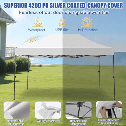 Yesker 10x15 Pop Up Canopy Tent - Instant Outdoor Canopy Easy Setup Gazebo, Waterproof & UV Protection, Large Adjustable Height Instant Sun Shelter Tents for Patio Backyard Market Party Events, White - size: 10x15FT