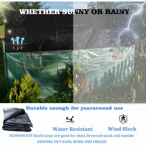 UCINNOVATE Heavy Duty 14Mil Waterproof Poly Tarp 6.5x10FT - Durable Black Tarpaulin with Rust-Proof Grommets, UV & Tear Resistant for Garden, Patio, Truck, Roof, Camping, Emergency - size: 6.5x10 FT 14Mil Thick