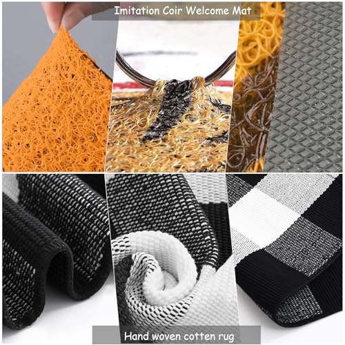 2 Pcs Non-Slip Artificial Coir Door Mat Set with Welcome & Bee Design, Layered Spring Decor for Farmhouse Front Porch Entryway, Seasonal Indoor/Outdoor Doormats