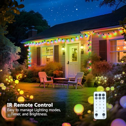 Outdoor String Lights Battery Powered, 22ft 20 G40 Warm White & Multicolor LED Bulbs Hanging Patio Lights Dimmable with Timer & Remote, IP65 Waterproof for Indoor Backyard Balcony Decor - color: White & Multi, size: 22ft