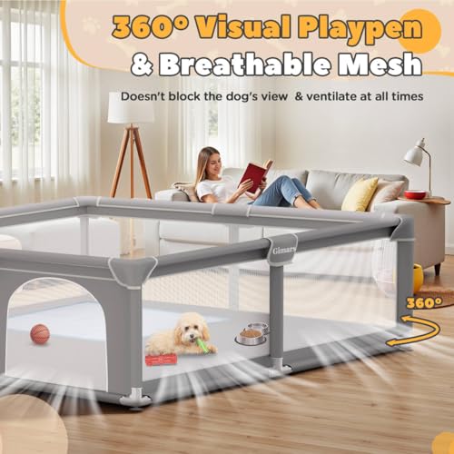 71x59x26 Inches Puppy Playpen with Gate, Dog Playpen for Puppies or Small Dogs, Sturdy Safety Dog Fence Pet Playpen with Thickened Fabric, High-Strength Nylon Wire Mesh for Indoor & Outdoor,Washable - color: Light Grey-Extra Large