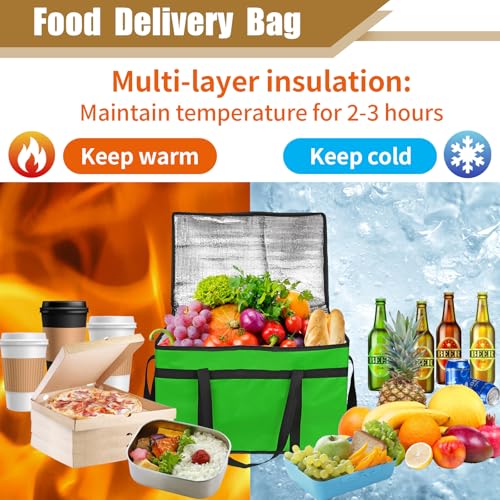 PEASUG Insulated Bags for Food Delivery, XXXL Pizza Delivery Bags, Large Capacity Cooler Bag Keep Food Warm for Grocery Shopping and Catering, Foldable, Heavy-Duty (Green) - color: Green, size: XXX-Large