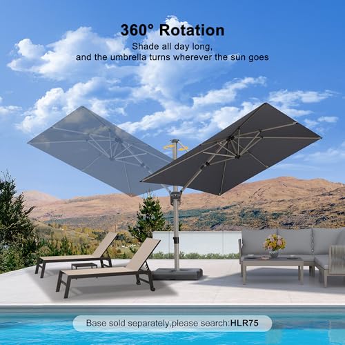 PURPLE LEAF 8’ X 8‘ Patio Umbrella Outdoor Cantilever Umbrella, Aluminum Offset Umbrella with Champagne Frame and 360° Rotation for Pool Deck Garden, Light Grey - color: Light Grey, size: 8' x 8'