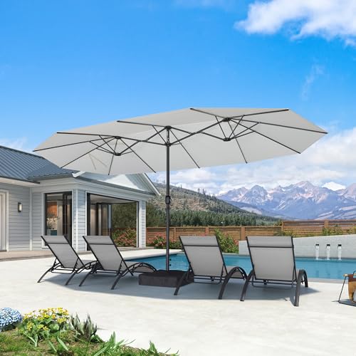 PURPLE LEAF 15ft Patio Market Umbrella with Base Double-Sided Rectangle Outdoor Table Sun Umbrellas with Crank 12 Heavy Duty Sturdy Ribs for Pool Beach Deck Backyard Cream - color: Cream, size: 15' X 9'