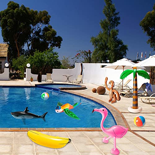 R HORSE Inflatable Palm Tree Flamingo Banana Beach Ball Parrot Beach Pool Toys for Tropical Hawaiian Luau Party Summer Pool Beach Party Decorations - style: Palm Tree+Flamingo+Banana+Beach Ball+Parrot+Monkey+Shark+Dolphin