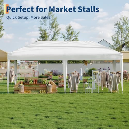 GarveeLife 10x20 Pop Up Canopy, Beach Ten with One Push Setup, Heavy Duty Outdoor Instant Canopy Tent with Portable Roller Bag, Silver Coated Top, 3 Adjustable Height, Sandbags,White - color: White, size: 0 Sidewalls