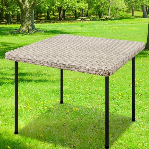 Smiry Square Table Cloth Cover, Waterproof Elastic Fitted Picnic Tablecloth, Wipeable Flannel Backed Vinyl Tablecloths for Camping, Dining, Outdoor (Weave Patterns, 36" x 36") - color: Sand, size: 36" x 36" (Square)