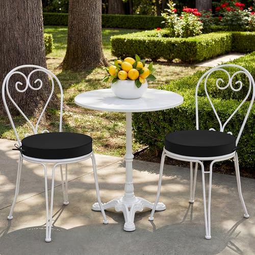 Summsun Outdoor Bistro Chair Cushions Set of 2, 15" D x 3" H Round Chair Cushions Waterproof and Fade Resistant Chair Cushion Pads with Non-Slip Ties and Removable Covers for Garden, Black - color: Black, size: 15x3 Inch (Round)-2p