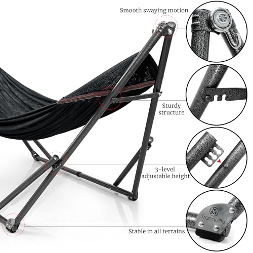 Tranquillo Universal Hammock Stand 600 lbs Capacity, Instant 20s Foldable, 3-Year Warranty Hammock with Stand, 2 Person Camping Revolutionary Portable No Screws, Premium Hammocks, Black - color: 1. Black