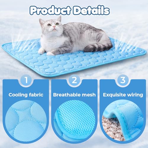 Dog Cooling Mat, 2026 New Ice Silk Self-Cooling Pad for Pets, Pressure-Activated Cooling Mat for Dogs Cats, Reusable Water-Free Summer Cooling Mat for Kennel Sofa Car Travel (Blue, Large) - size: Large