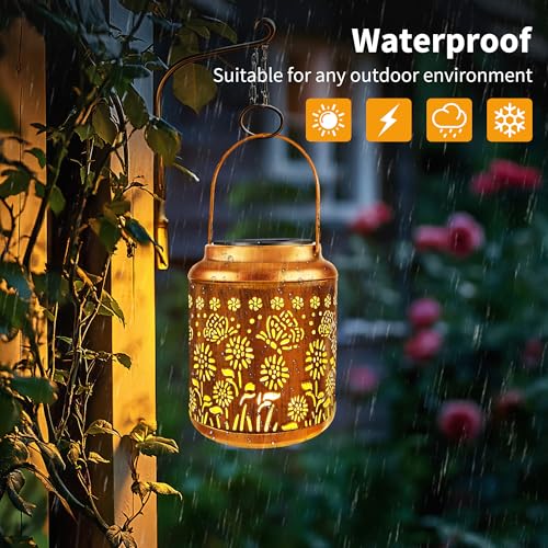 Brizled Butterfly Solar Lantern Lights 2 Pack, Warm White Christmas/Birthday Gift for Women Mom Grandma, Waterproof Hanging Solar Butterfly Lights, LED Lanterns for Garden Patio Path Tabletop Decor - size: 2 Pack, style: Butterfly-W