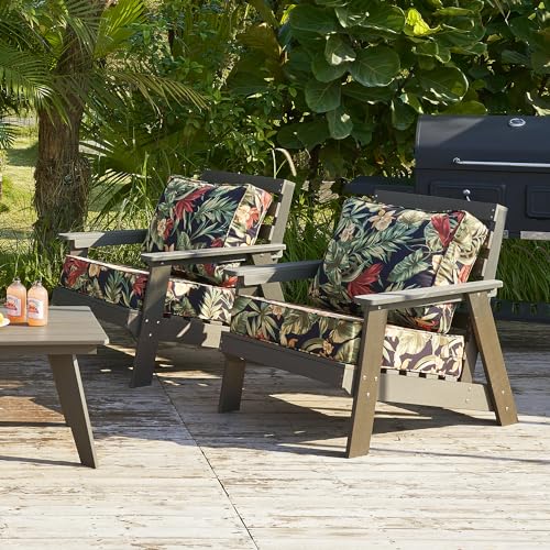 ARTPLAN Deep Seat Outdoor Patio Chair Cushions,2-Piece Seat and Back Cushion Set 24x24x6 and 18x24 Inches,Square,Floral,Black Flowers - color: Black