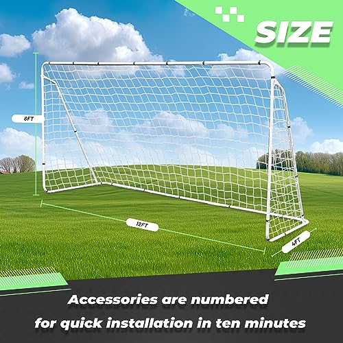 F2C Soccer Net 12 x 6 Soccer Goal for Backyard, Steel Frame for Kids, Adult Portable Shooting Training Aid with Carry Bag,Ground Stakes Waterproof (12x6 FT)