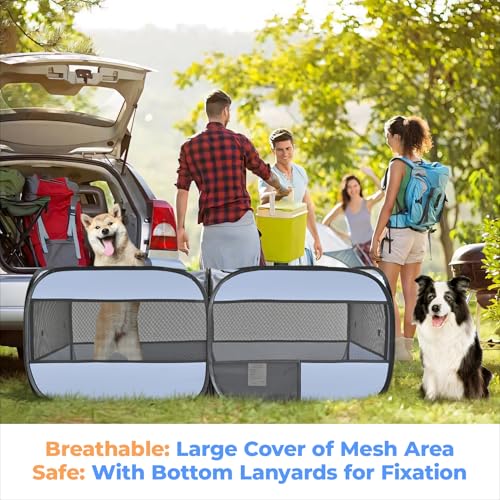 2-in-1 Dog Playpen, 58''Pop Up Cat Puppy Pet Playpen Indoor/Outdoor Cats Enclosed, Cat Dog Tent Crate Cage Kennel, Portable Playpen for Kitten, Small Animals Play Pen(No Divider, Unified Space) - color: Grey, size: M, 58.3"L x 30"W x 24.1"H
