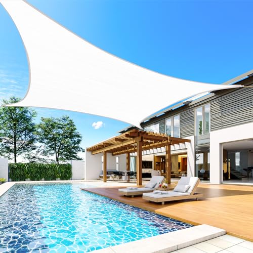 Quictent 12x16ft 185G HDPE Rectangle Sun Shade Sail Canopy White 98% UV Block Outdoor Patio Garden with Hardware Kit - color: White, size: 12 x 16 ft, style: Rectangle