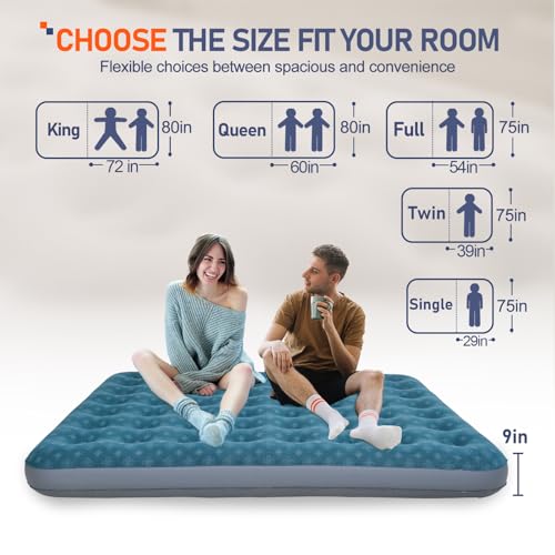DIMAR GARDEN King Size Air Mattress Inflatable Bed Sleeping Pad for Camping, Patterned Flocking Blue - size: King