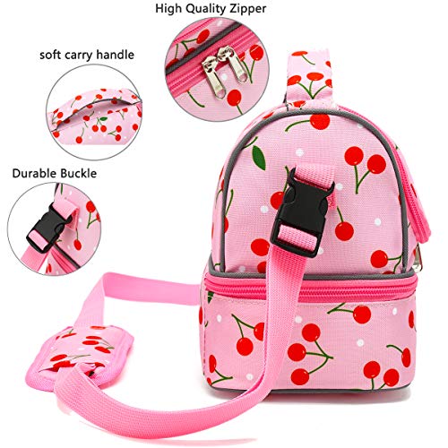 FlowFly Kids Double Decker Cooler Insulated Lunch Bag Large Tote for Boys, Girls, Men, Women, With Adjustable Strap, Cherry - color: Cherry