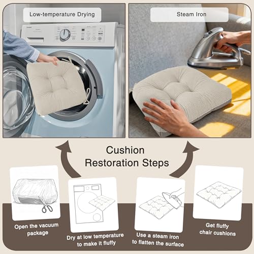 OVOV Dining Chair Cushions Set of 2 Soft Non-Slip Kitchen Chair Pads Tufted Seat Cushion with Ties for Kitchen Dining Room(18" x 16.5" x 3" Beige) - color: Beige