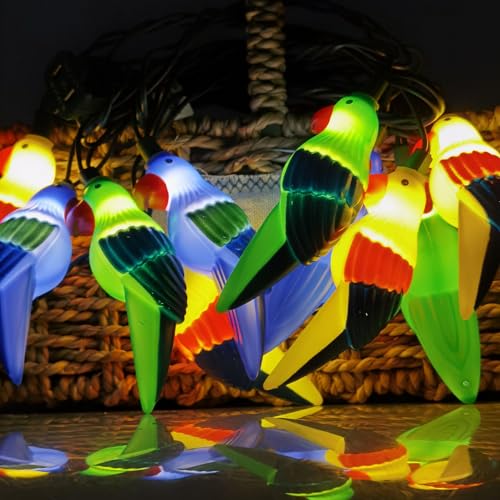 8.5Ft Parrot String Lights, Outdoor Tropical Themed LED String Lights with 10 3D Multicolor Bird Lights, Plug in Hanging Fairy Lights for Tent Party Bar Garden Bedroom - color: Parrot Lights, size: 8.5FT
