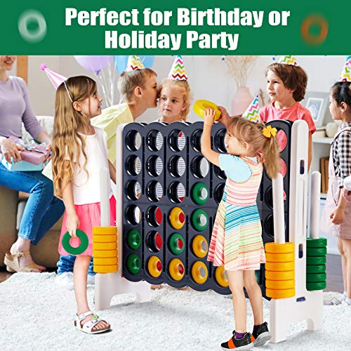 Costzon Giant 4-in-A-Row, Jumbo 4-to-Score Giant Game Set for Kids & Adults, Indoor Outdoor Yard Connect Game, 3.5FT Tall with 42 Jumbo Rings & Quick-Release Slider, Perfect for Family & Party Games - color: Dark Blue/White