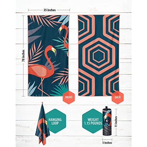 VENTURE 4TH Microfiber Beach Towel: Quick-Dry, Compact, Sand-Free, Absorbent, Sandproof and Lightweight - Perfect for Camping, Beach, and Roadtrips (Navy Flamingo Design | 35x78 inches) - color: Navy Flamingo, size: Extra Large (78" x 35")