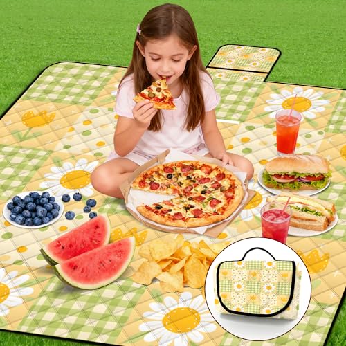 Extra Large Picnic Blanket Waterproof,80"x 80"Foldable Machine Washable Beach Blanket,Outdoor Blanket for 6-8 Adults,Suitable for Indoor Crawling,Park Beach,Camping,Hiking,Family Travel(Sunflower) - color: Yellow Sunflower, size: 6'8" x 6'8" (Square)