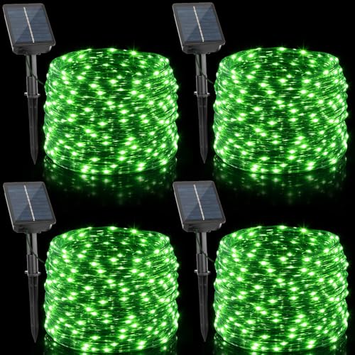 4 Pack Green Solar Fairy Lights Outdoor, 131ft 400 Led Solar String Lights Outdoor Waterproof with 8 Modes, Green Wire Twinkle Lights for Outside Christmas Garden Party Decorations - color: Green