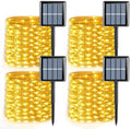 YEGUO 4 Pack Warm White Solar Fairy Lights, Each 33ft 100 LED Christmas Lights Outdoor Waterproof, 8 Modes Sliver Wire Solar String Lights - color: Warm White