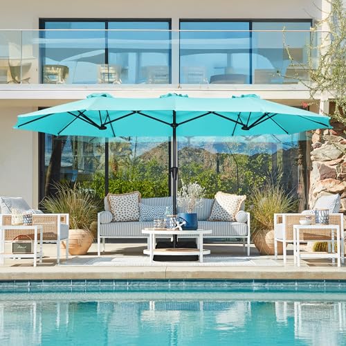 SUPERJARE 13FT Outdoor Umbrella for Patio, Double sided Pool Umbrellas with Fade Resistant Canopy, Large Table Umbrella for Deck, Market, Backyard - Light Blue(No Base) - color: Light Blue, size: 13FT
