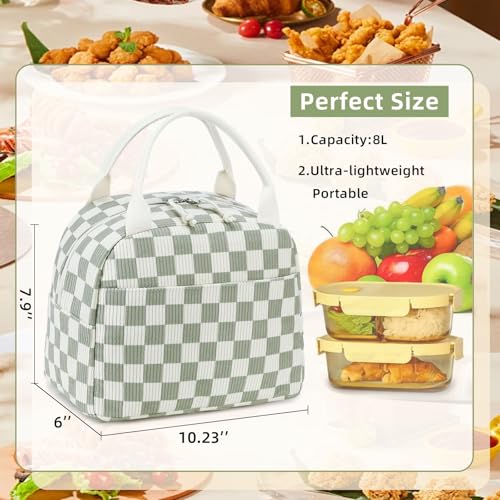 LEDAOU Lunch Box for Women Insulated Lunch Bag Corduroy Lunch Tote Bags Leakproof Cooler Lunch Case for Travel Work Picnic (Checked) - color: Checked