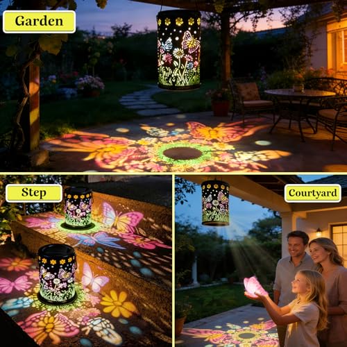 Solar Lanterns Outdoor Waterproof Solar Lights Outdoor Butterfly Gifts for Mother's Day Women Mom Grandma, Metal Hanging Solar Lights Garden Decor for Patio, Yard, Lawn, Porch, Backyard - style: Butterfly