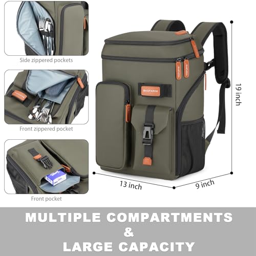 BAGPARKK Insulated Cooler Backpack,33/45 Cans Multifunctional Double Deck Leakproof Cooler Bag with Sternum Strap,Large Capacity Lightweight Travel Camping Beach Backpack - color: Green, size: 45Can