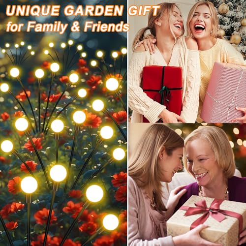 ZFNN Solar Firefly Lights 16 LED Swaying Outdoor Waterproof Decorative Lights for Yard Patio Pathway Lawn Decorations (2 Pack, 8 Heads) - color: Warm White, size: 2 Pack 16 Led