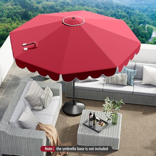 Tangkula 10 FT Patio Umbrella, 2-Tiers Scalloped Outdoor Table Market Umbrella with Tilt Adjustment, Crank, 8 Sturdy Ribs for Pool, Deck, Backyard (Red) - color: Red, size: 10Ft