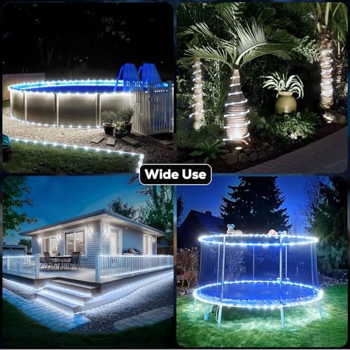 ICRGB Solar Rope Lights Outdoor, 39FT 100 LED Solar Rope Lights,IP67 Waterproof, 8 Modes, Outdoor Patio Porch Tree Wedding Christmas Pool Garden Decorative (Cool White, 39FT) - color: Cool White, size: 39 FT