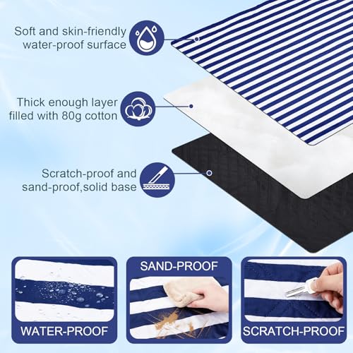 80" x 100" Extra Large Picnic Blankets Beach Mat Sandproof Waterproof Foldable Oxford Blue Strip Blanket Beach Mat Fall Picnic Stuff for Family Camping Hiking Party Park Travel Grass - color: Navy and White, style: Stripe