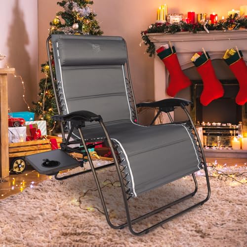 Timber Ridge Oversized Zero Gravity Chair, 33In Wide XXL Zero Gravity Reclining Chair with Side Table, Full Padded Lounge Chair for Outdoor Camping Patio Lawn, Heavy Duty Supports 500lbs, Grey-2 Pack - color: Grey-2 Pack