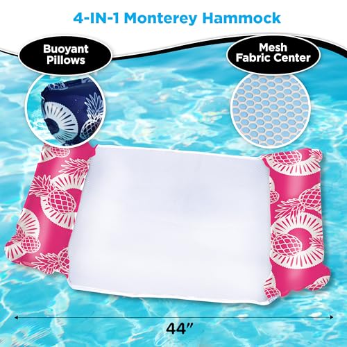 Waterlife 4-in-1 Pool Hammock 2-3-4 Packs, Inflatable Pool Chair Float, Water Hammock (Saddle, Lounge Chair, Hammock, Drifter), Multiple Colors - color: Navy Blue & Pink