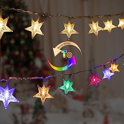 Minetom Star String Lights Plug in - 33 ft 100 LED Star Fairy String Lights with Remote and Timer, Waterproof for Bedroom Tent Loft Bed Shelf Porch Patio Garden Party Décor, Warm White + Multicolor - color: Warm White + Multicolor - 33ft