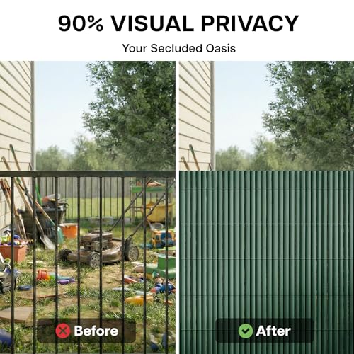 Paramondo PVC Privacy Fence Screen 14mm 3-Rib Reinforced Textured Fence Panel - No-Drill Balcony & Garden Cladding with Wind & UV Protection for Patio, Deck, Outdoor Privacy, 3×10 FT, Green - color: Green, size: 3×10 FT