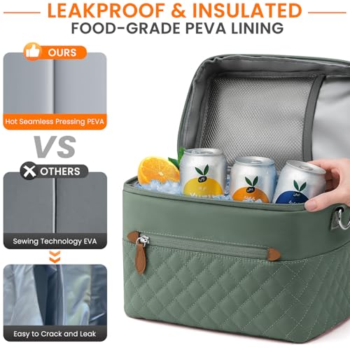 Tenot Insulated Lunch Box for Women Reusable, Leak Proof Cooler Lunch Bag Women for Work Stylish Quilted Lunch Tote Bag for Adult Picnic Travel Hiking Light Green - color: Light Green