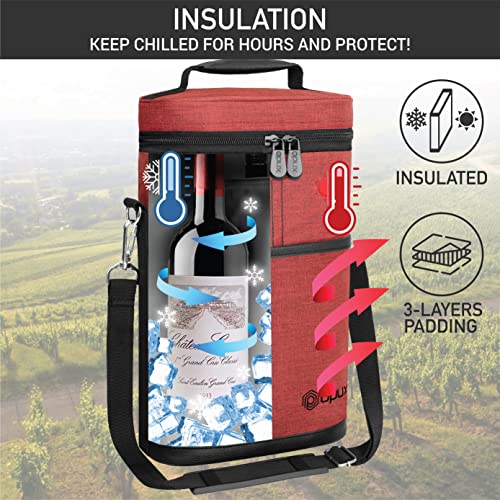 opux 2 Bottle Wine Carrier Tote, Insulated Leakproof Wine Cooler Bag, Wine Travel Bag for Picnic BYOB Beach, Portable Wine Bottle Carrying Case, Gift for Wine Lover Women Men Christmas, Red - color: Heather Red
