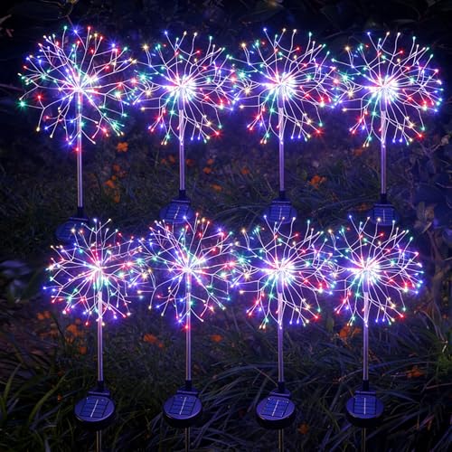 Solar Garden Lights Outdoor Yard Decorations, 8 Pack 150Leds Pathway Lights, Fairy Firework Stake Light for Garden, Patio, Pathway, Flowerbed Multicolor - color: Multicolored, size: 8 Pack