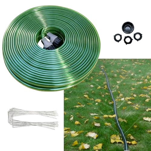 SECBULK 75 FT Flat Sprinkler Hose for Lawn Watering Garden Soaker Hose with Holes, Heavy Duty Lightweight No-Kink Water Hose with Stakes, Irrigation Hose, Great Fun for Kids and Dog - size: 75ft