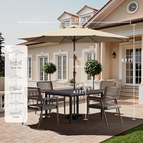 Outdoor Patio Umbrella with One Push Button Tilt and Crank, 8 Sturdy Ribs Market Table Umbrella - color: Beige-Fiberglass Ribs, size: 9FT