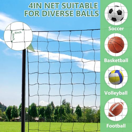 Backstop Net System for Backyard – Heavy Duty Sports Barrier Net with Steel Posts, Movable/Socketed Ball Stop Net for Soccer, Baseball, Training - size: 30FT Wide, style: Socketed-4 Inch Net